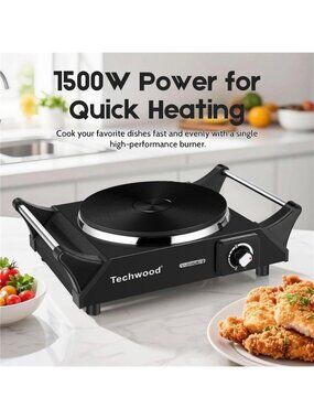 Techwood Portable Electric Cooktop Burner, 1500W, Compact, Non-slip, Stainless,